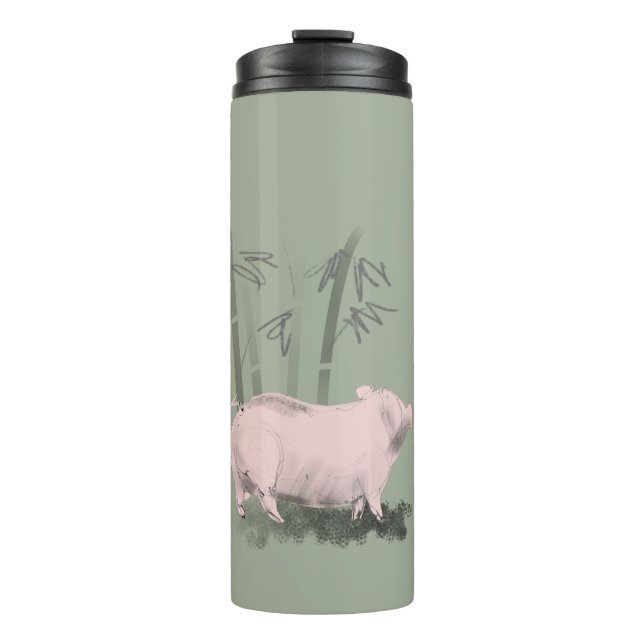 Original Drawing Pig and Bamboos Thermal Tumbler (Front)