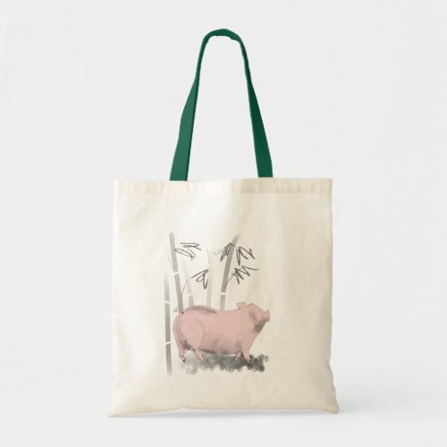 Original Drawing Pig and Bamboos Tote Bag