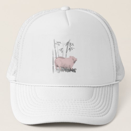 Original Drawing Pig and Bamboos Trucker Hat