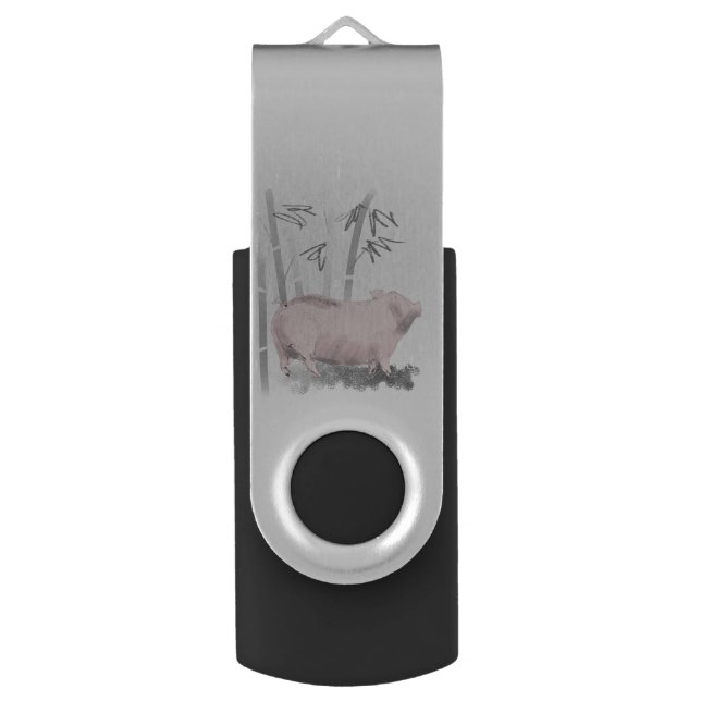 Original Drawing Pig and Bamboos USB Flash Drive (Front Vertical)