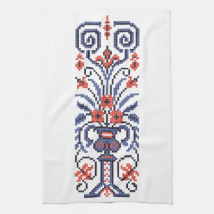 Original Elegant cross-stitch floral flower design Kitchen Towel