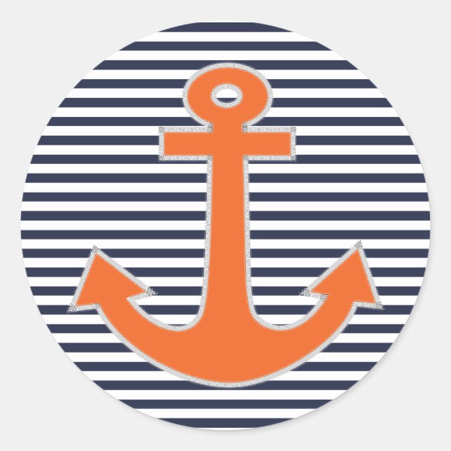 Original Embroidery Anchor Captain Nautical Classic Round Sticker (Front)