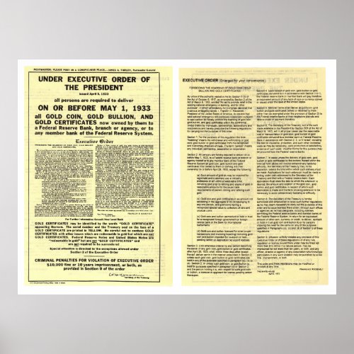ORIGINAL Executive Order 6102 April 5 1933 Poster