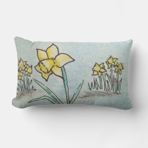 original flower drawing of yellow daffodils lumbar pillow