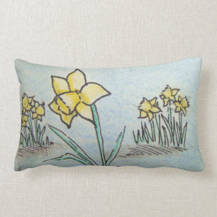 original flower drawing of yellow daffodils lumbar pillow
