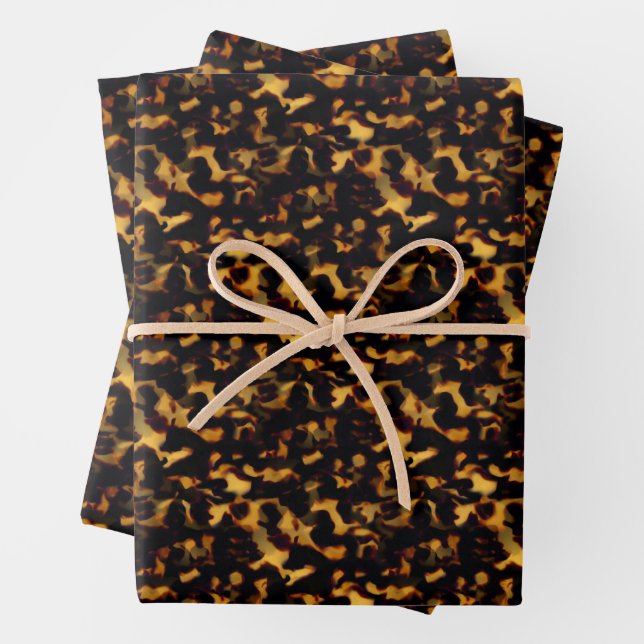 Original Gold and Brown Tortoiseshell Seamless Rep Wrapping Paper Sheets (In situ)