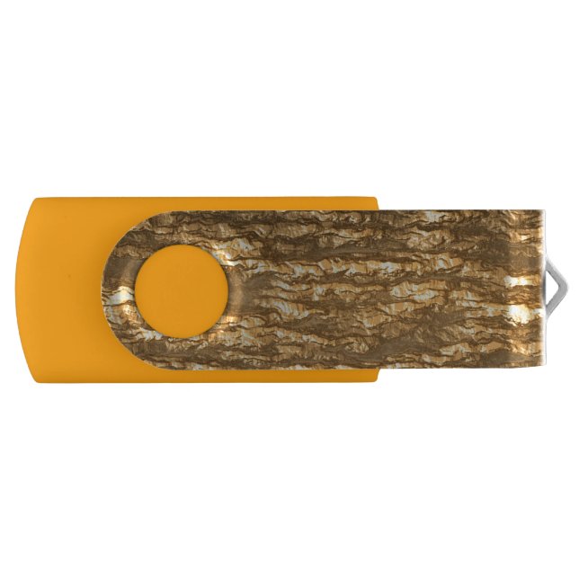 Original Gold Sunset Tree Bark Texture Art USB Fla Flash Drive (Front)