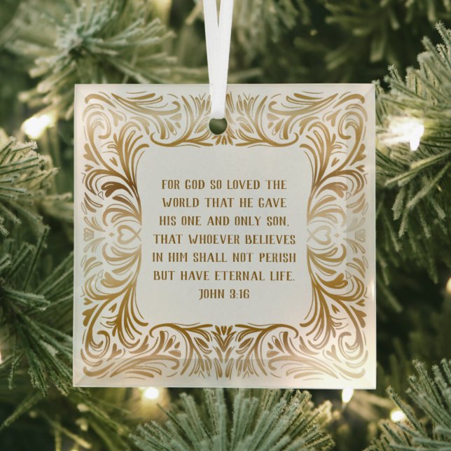Original Golden Bible Verse John 3:16 Christmas   Glass Ornament (Insitu)