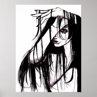 Original Gothic Ink Woman Dark Illustration Horror Poster