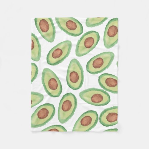 Original green brown watercolor avocado pattern fleece blanket