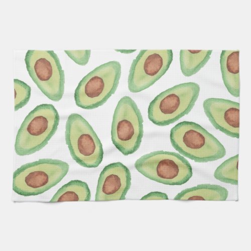 Original green brown watercolor avocado pattern kitchen towel
