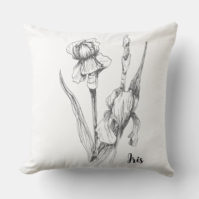 Original Hand Drawing, Iris Flower, Fine Art Throw Pillow (Front)