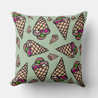 Original hand drawing Kawaii Ice cream green Throw Pillow