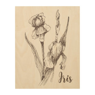 Original Hand Drawing of Iris Flower Wood Wall Art