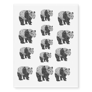 Original Hand Illustrated Artsy Floral Panda Bear Temporary Tattoos