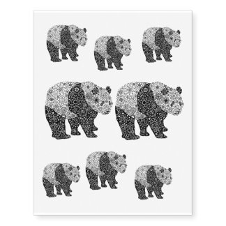 Original Hand Illustrated Artsy Floral Panda Bear Temporary Tattoos
