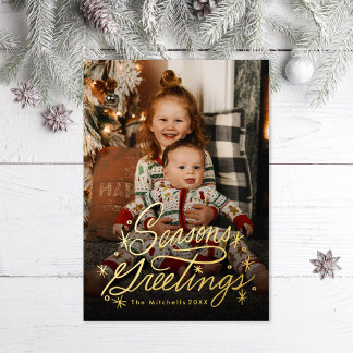 Original Hand Lettering Seasons Greetings Foil Holiday Card