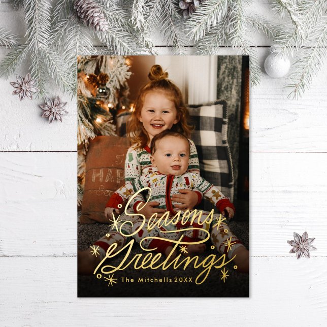 Original Hand Lettering Seasons Greetings Foil Holiday Card (Creator Uploaded)