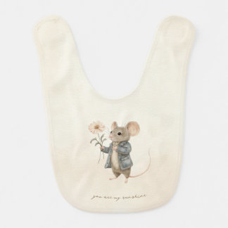 Original Hand Painted Mouse Holding Flower Nursery Baby Bib