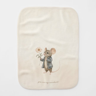 Original Hand Painted Mouse Holding Flower Nursery Baby Burp Cloth