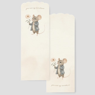 Original Hand Painted Mouse Holding Flower Nursery Bookmarks