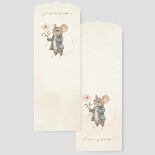 Original Hand Painted Mouse Holding Flower Nursery Bookmarks (Front & Back)