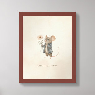 Original Hand Painted Mouse Holding Flower Nursery Framed Art
