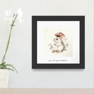 Original Hand Painted Mouse Holding Mushroom Kids Framed Art
