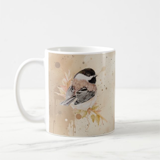 Original Hand Painted Watercolor Chickadee Bird Coffee Mug (Left)