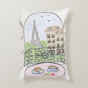 Original Hand painted Whimsical Paris Eiffel Tower Accent Pillow