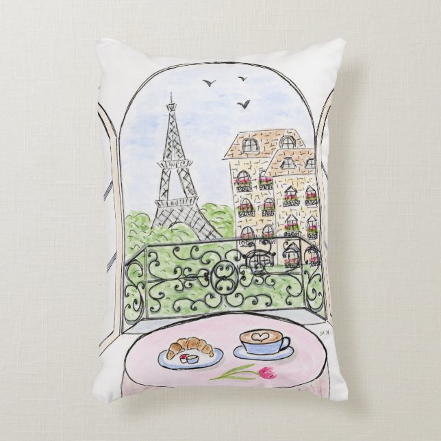 Original Hand painted Whimsical Paris Eiffel Tower Accent Pillow (Front(Vertical))
