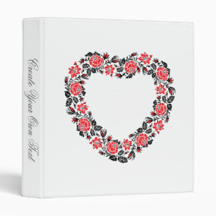 Original Heart of cross-stitch red rose flowers 3 Ring Binder