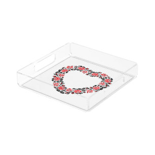 Original Heart of cross-stitch red rose flowers Acrylic Tray