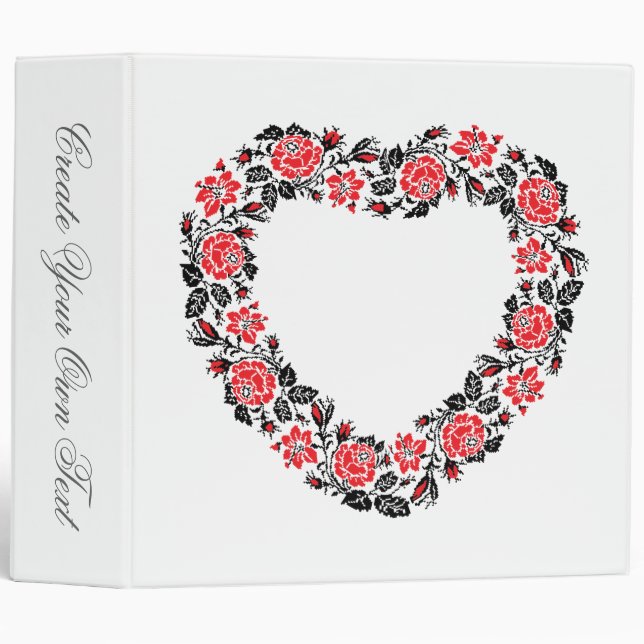 Original Heart of cross-stitch red rose flowers Binder (Front/Spine)