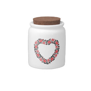 Original Heart of cross-stitch red rose flowers Candy Jar