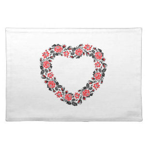 Original Heart of cross-stitch red rose flowers Cloth Placemat