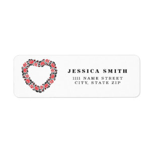 Original Heart of cross-stitch red rose flowers Label