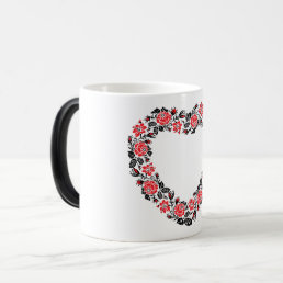 Original Heart of cross-stitch red rose flowers Magic Mug