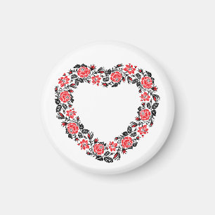 Original Heart of cross-stitch red rose flowers Magnet