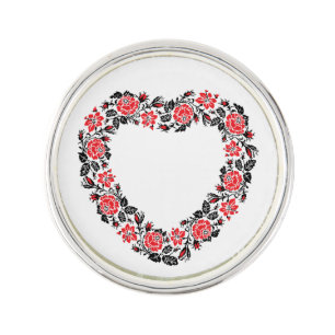 Original Heart of cross-stitch red rose flowers Pin