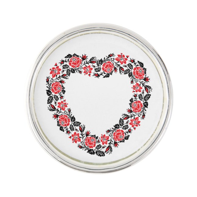 Original Heart of cross-stitch red rose flowers Pin (Front)