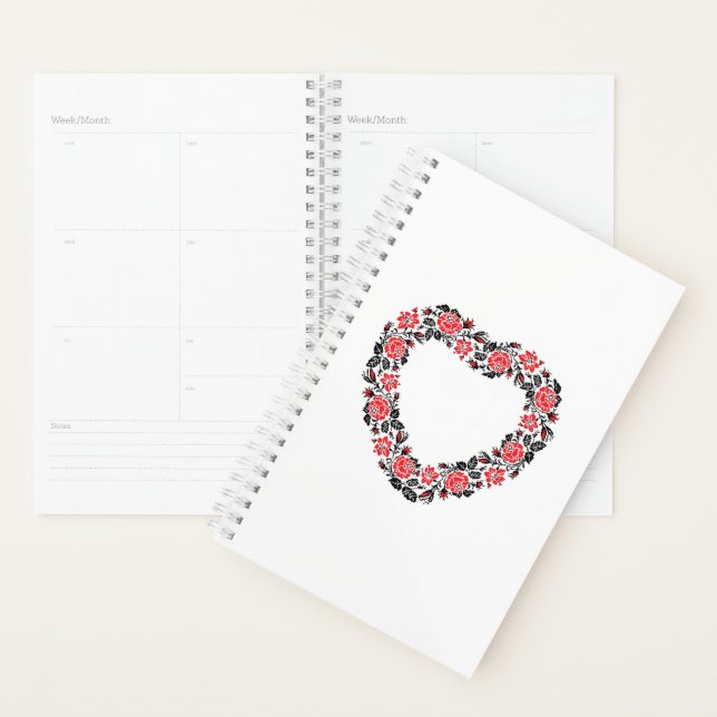 Original Heart of cross-stitch red rose flowers Planner (Display)