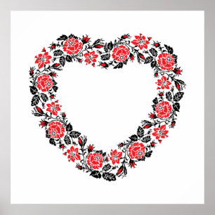 Original Heart of cross-stitch red rose flowers Poster