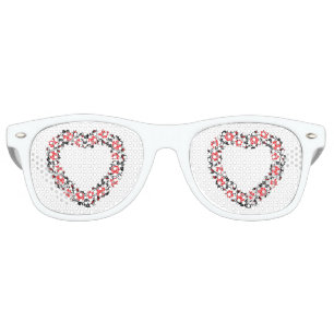 Original Heart of cross-stitch red rose flowers Retro Sunglasses