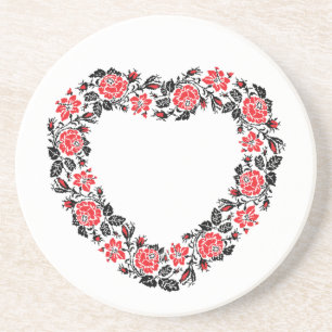 Original Heart of cross-stitch red rose flowers Sandstone Coaster
