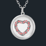 Original Heart of cross-stitch red rose flowers Silver Plated Necklace<br><div class="desc">Original Heart of cross-stitch red rose flowers</div>