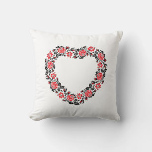 Original Heart of cross-stitch red rose flowers Throw Pillow