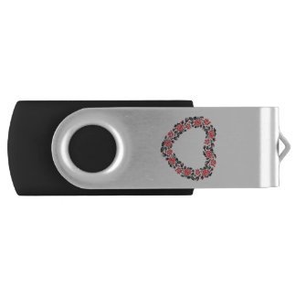 Original Heart of cross-stitch red rose flowers USB Flash Drive
