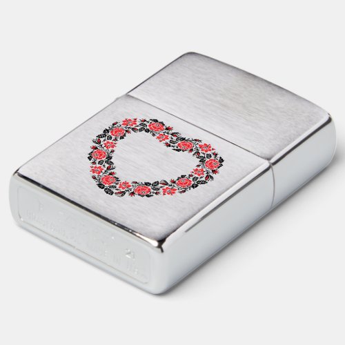 Original Heart of cross_stitch red rose flowers Zippo Lighter