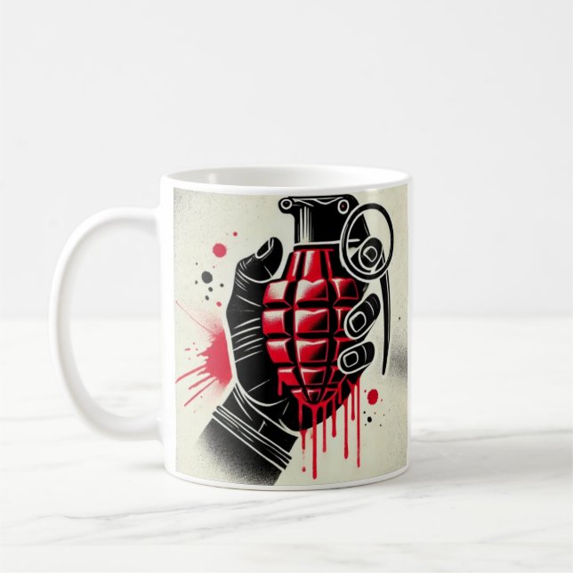 Original Heart-Shaped Grenade Artwork  Coffee Mug (Left)
